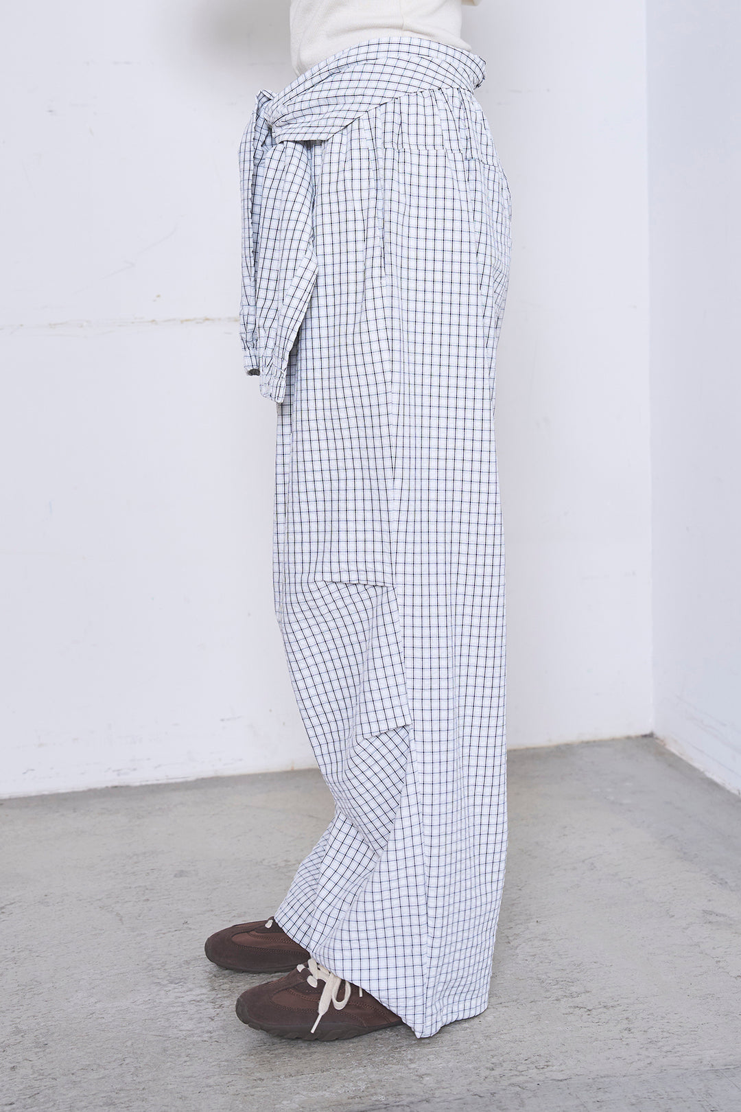 [SET]ワンショルスウェットプルオーバー+チェックウエスト巻きジョガーパンツ(2set)