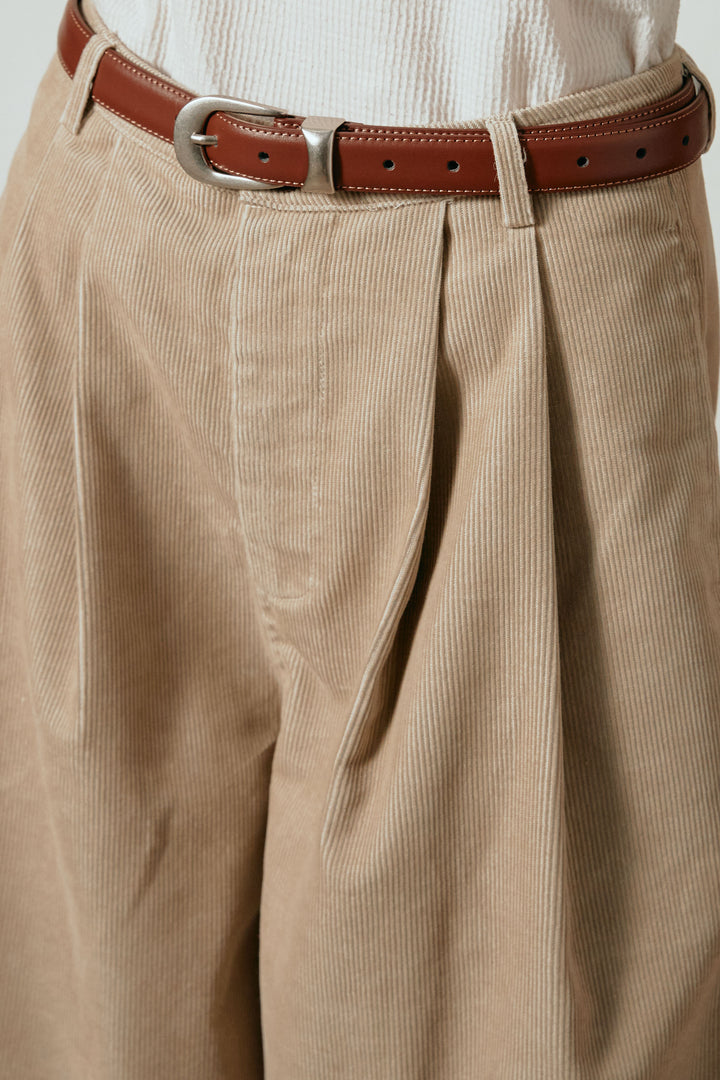 [SET]グラデーションラメニットキーネックプルオーバー+フロントタック入りコーデュロイパンツ(2set)