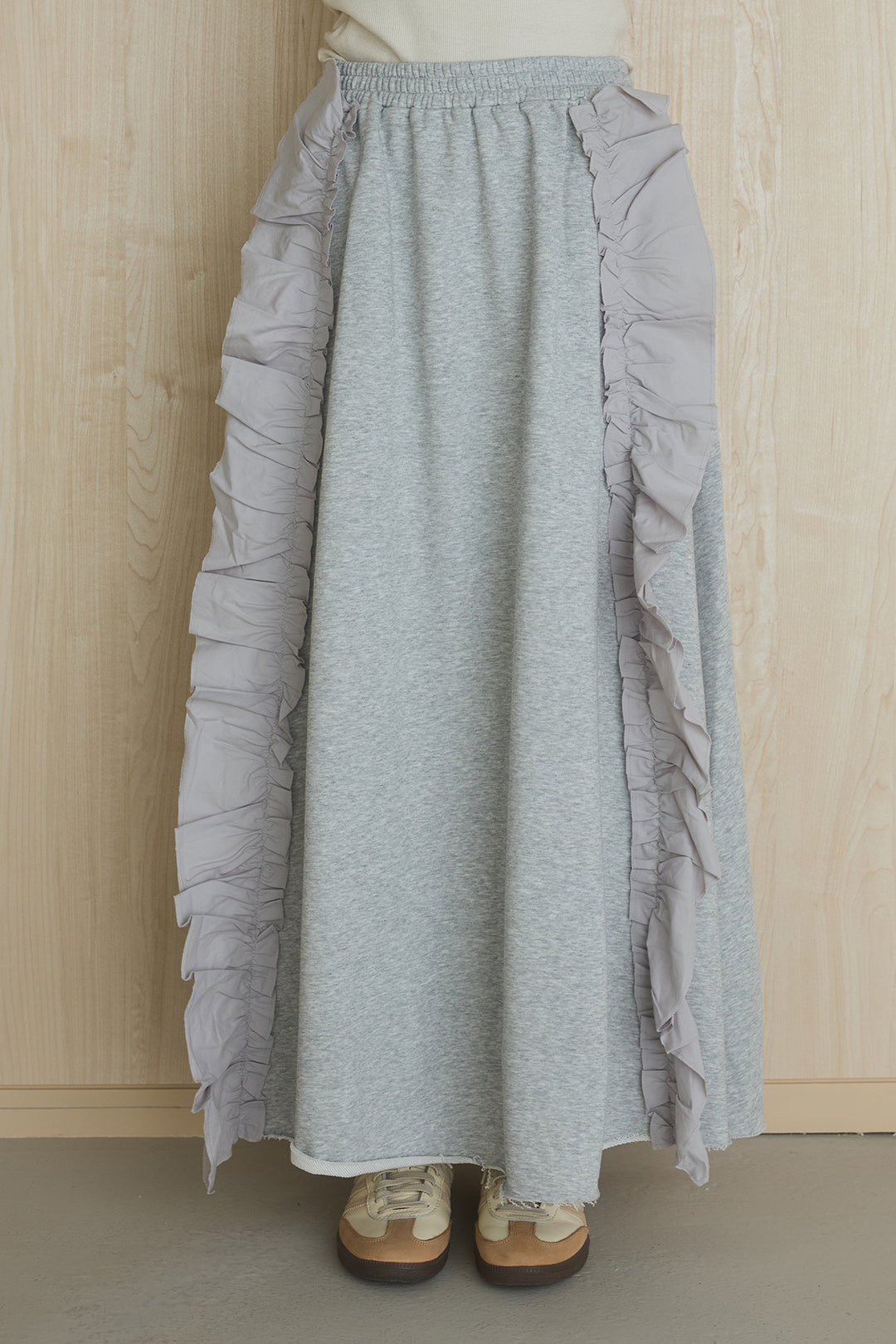 [SET]アームパッチスウェットプルオーバー+ビッグフリルスウェットロングスカート(2set)