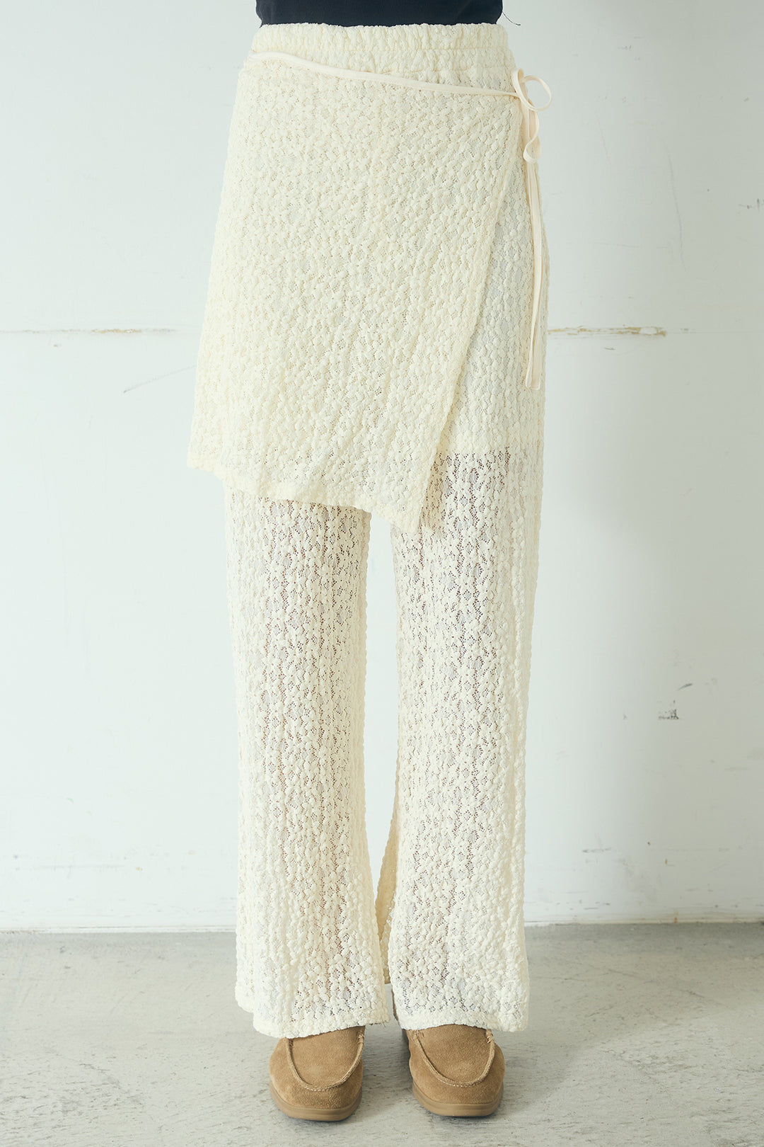 [SET]裾ドロストナンバービッグTシャツ+ストレッチレースパンツ＆ラップスカートセット(2set)