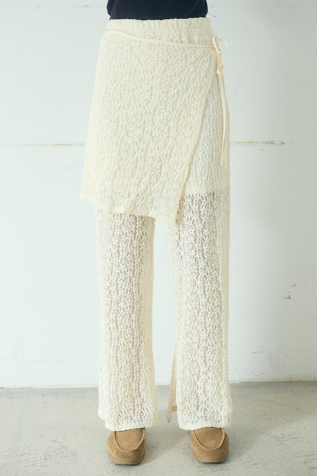 [SET]裾ドロストナンバービッグTシャツ+ストレッチレースパンツ＆ラップスカートセット(2set)