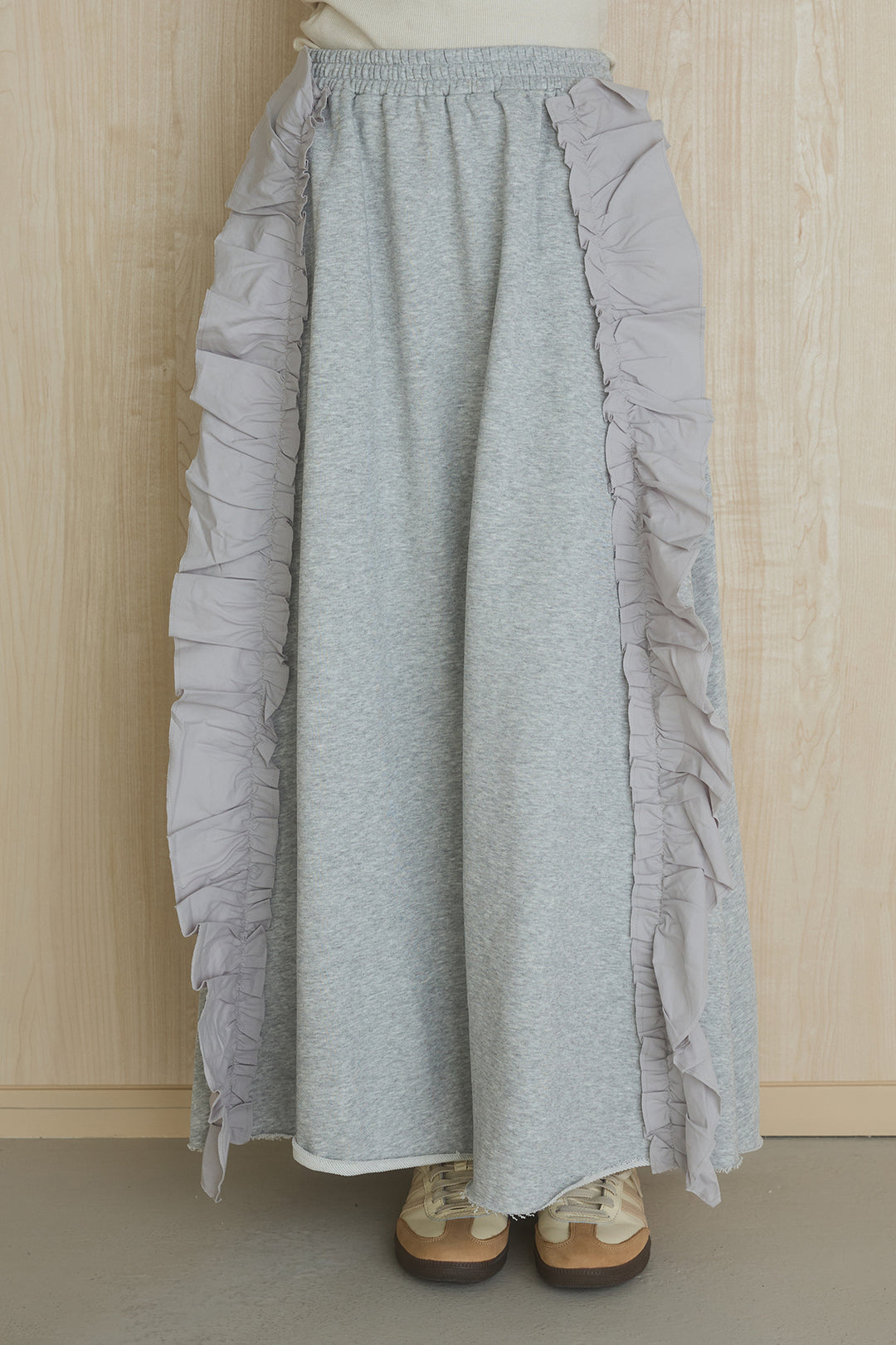 [SET]アームパッチスウェットプルオーバー+ビッグフリルスウェットロングスカート(2set)