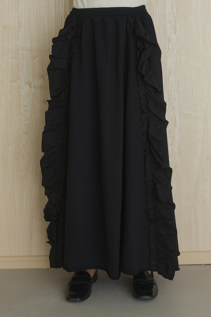 [SET]アームパッチスウェットプルオーバー+ビッグフリルスウェットロングスカート(2set)