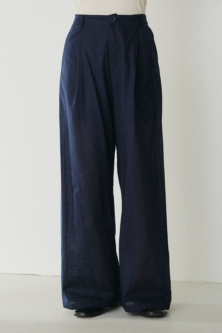 麻混サイドニュアンス柄パンツ