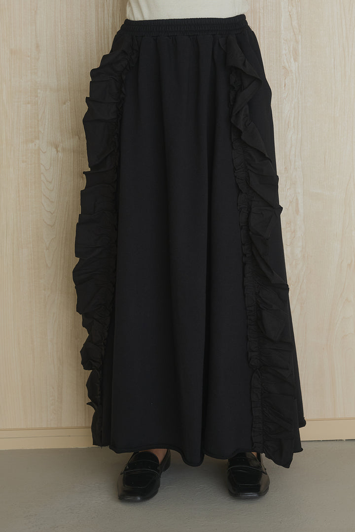 [SET]アームパッチスウェットプルオーバー+ビッグフリルスウェットロングスカート(2set)