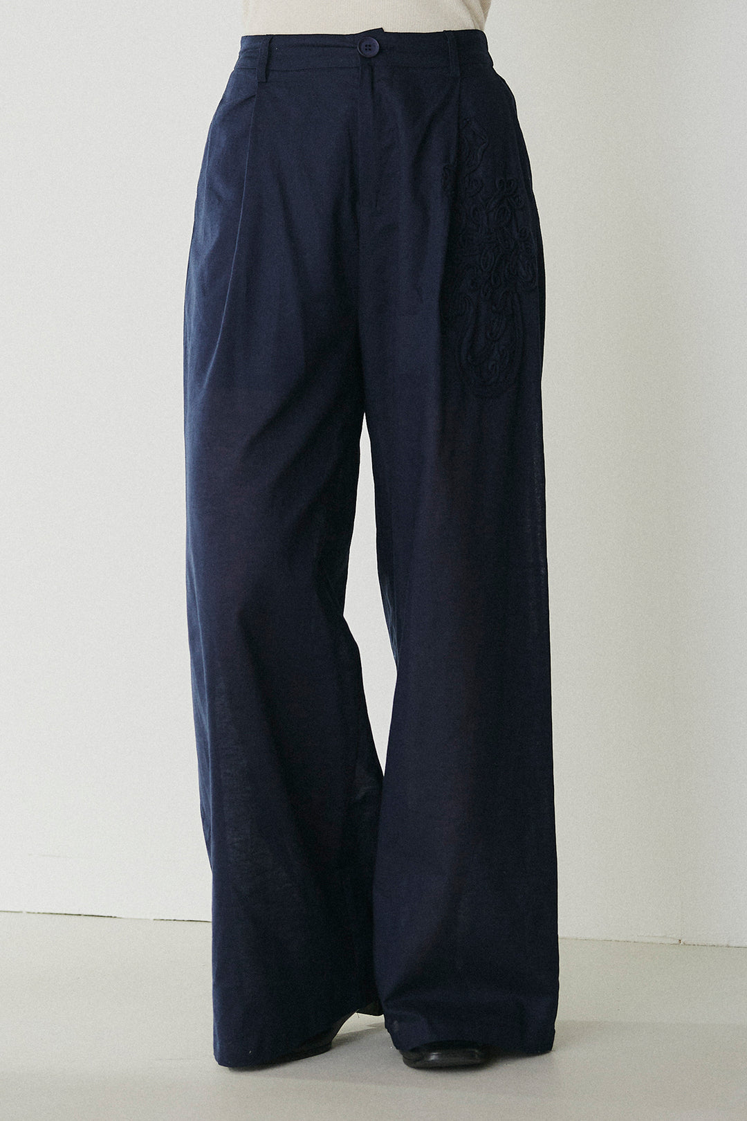 麻混サイドニュアンス柄パンツ