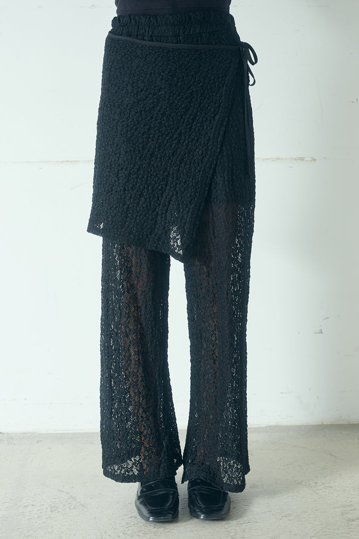 [SET]裾ドロストナンバービッグTシャツ+ストレッチレースパンツ＆ラップスカートセット(2set)