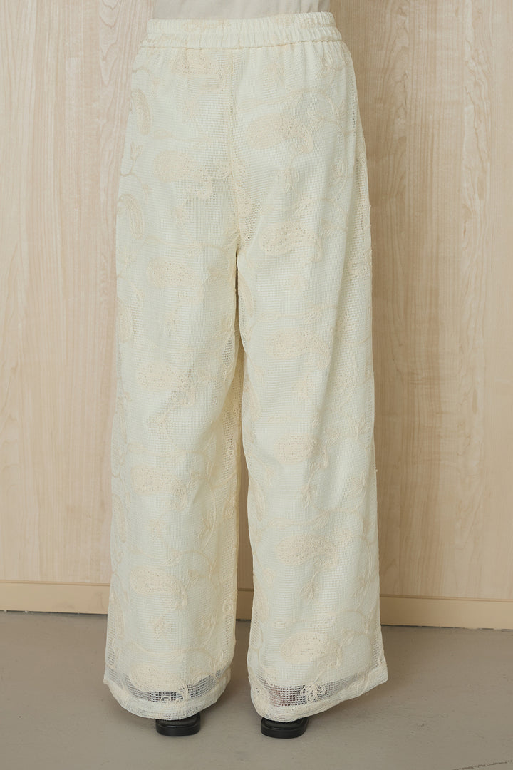 [SET]ギャザーネックブラウス+レースタックストレートワイドパンツ(2set)