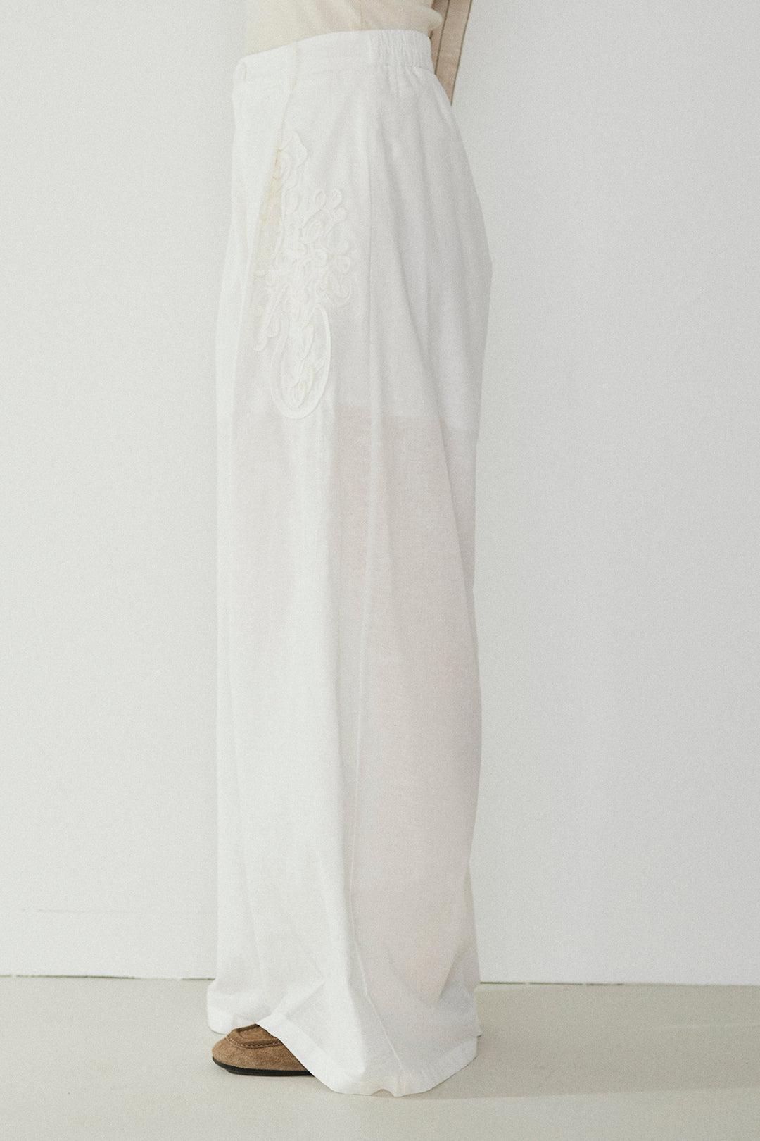 麻混サイドニュアンス柄パンツ