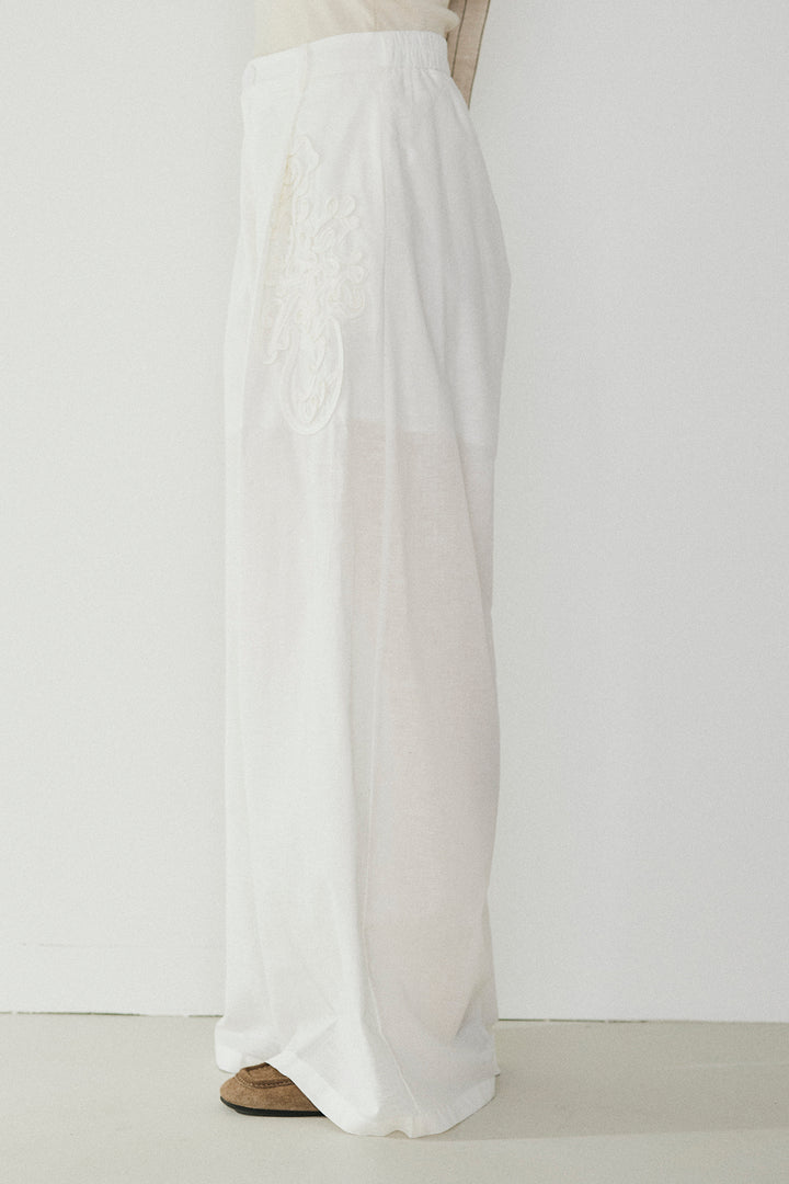 麻混サイドニュアンス柄パンツ