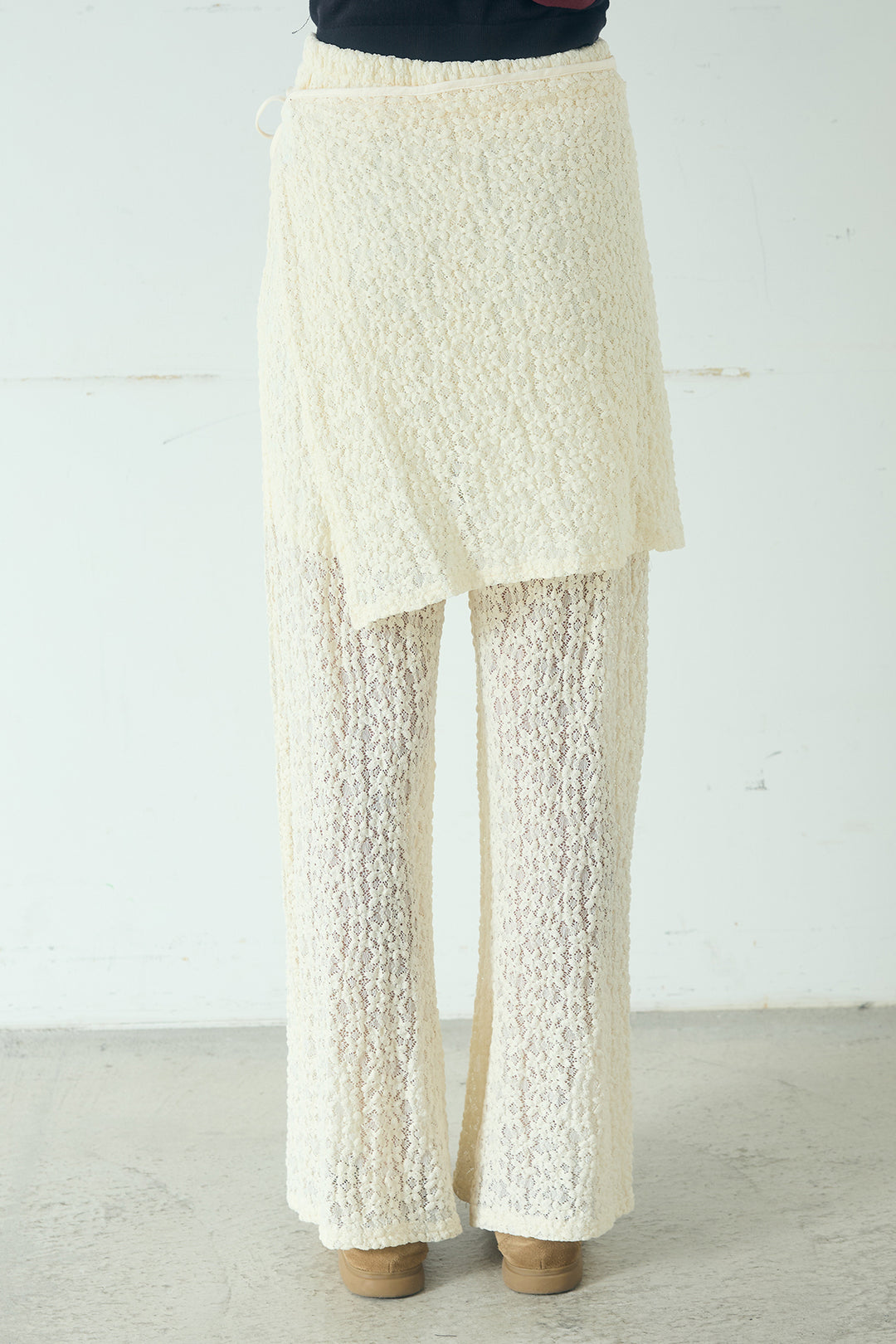 [SET]裾ドロストナンバービッグTシャツ+ストレッチレースパンツ＆ラップスカートセット(2set)