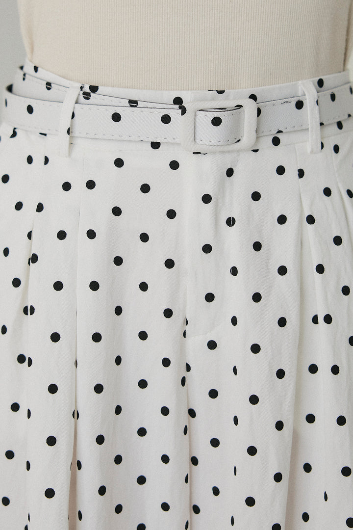 [SET]配色ステッチシアーシャツ+ベルト付きドット柄ワイドパンツ(2set)