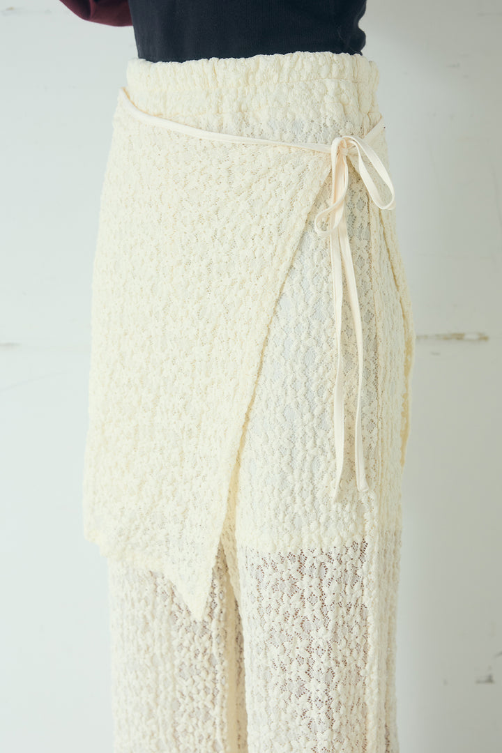 [SET]裾ドロストナンバービッグTシャツ+ストレッチレースパンツ＆ラップスカートセット(2set)