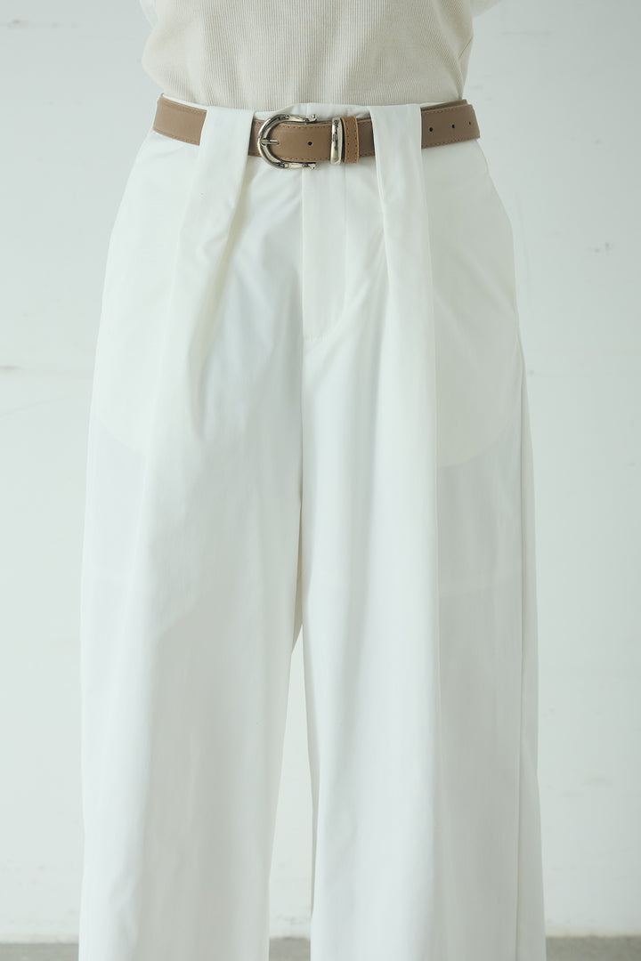 [SET]デニムライクビッグツーポケシアーシャツ+ベルトループデザインハイウエストタックパンツ(2set)