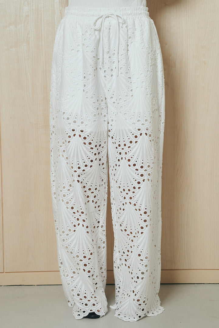 [SET]ショルダー切替スタンドネックジップベスト+レース刺繍リラックスパンツ(2set)