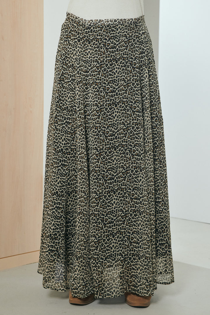 [SET]麻混リラックスニットトップス+リラックスレオパードロングスカート(2set)