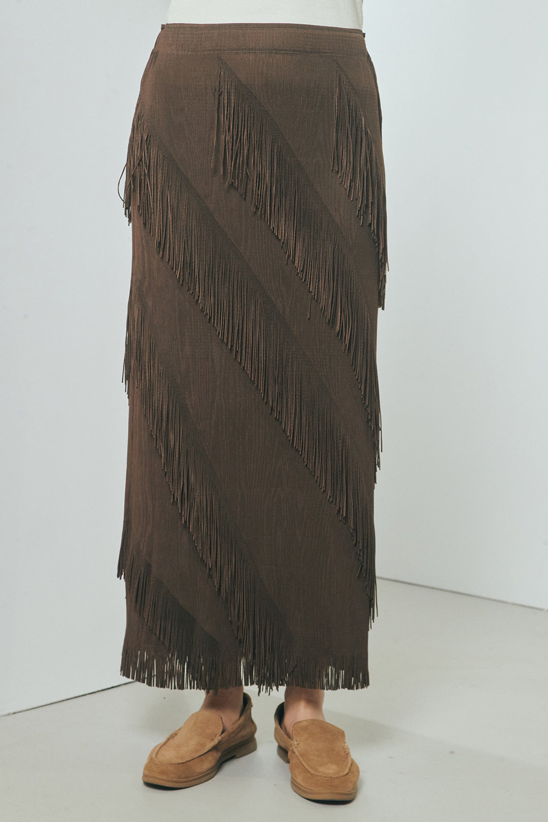 [SET]半袖TIMEロゴカットソー+斜めフリンジデザインスカート(2set)