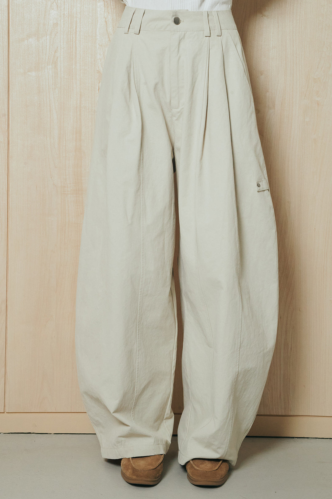 [SET]ドットフリル長袖ブラウス+コットンポリツータックセンターシームカーブパンツ(2set)