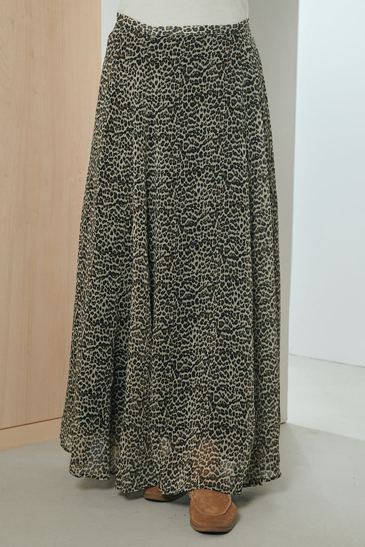 [SET]麻混リラックスニットトップス+リラックスレオパードロングスカート(2set)