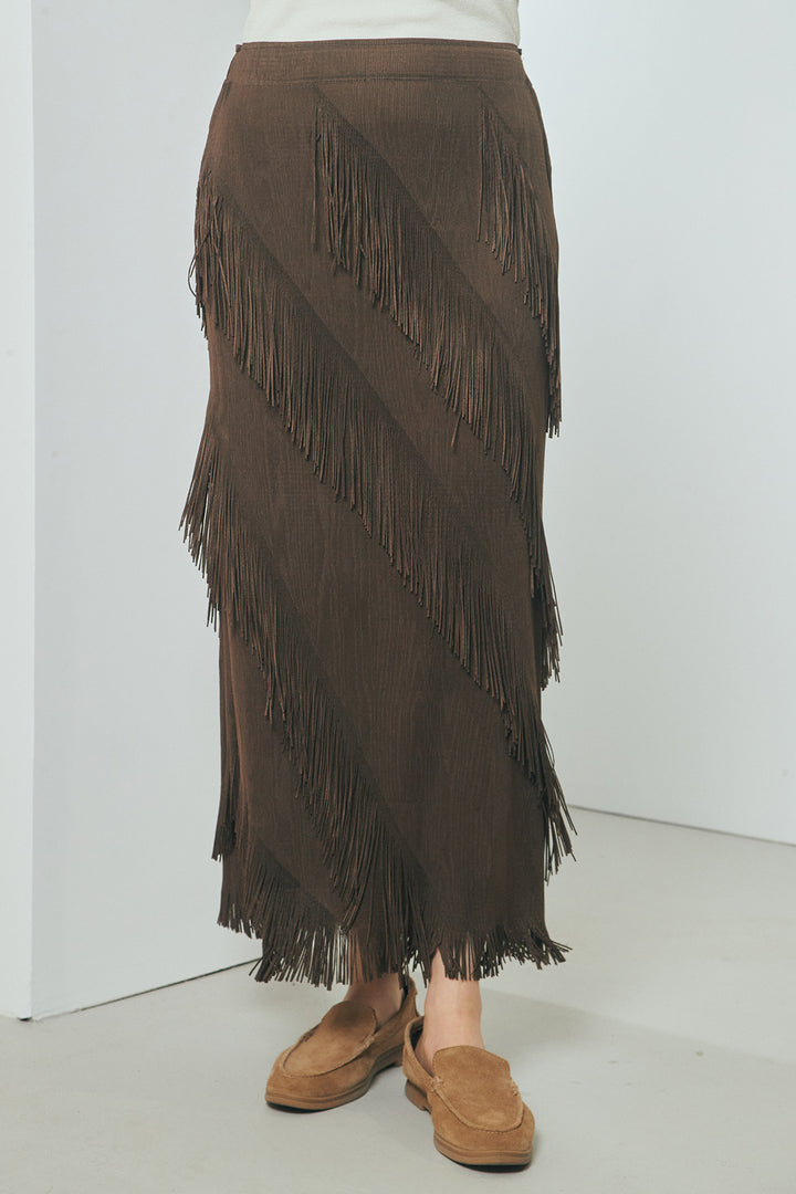 [SET]半袖TIMEロゴカットソー+斜めフリンジデザインスカート(2set)