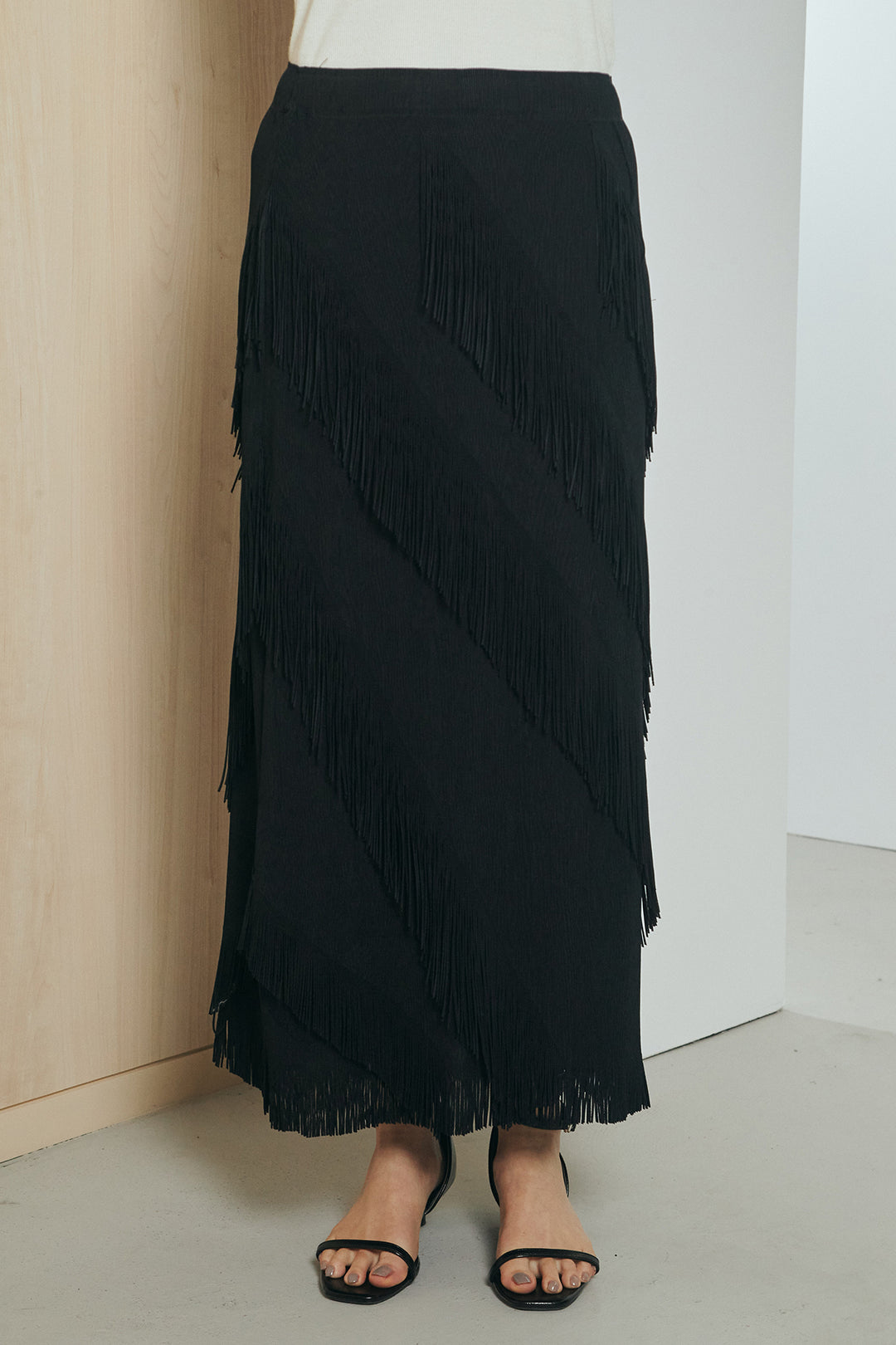 [SET]ミックスツイードベルト付きジャケット+斜めフリンジデザインスカート(2set)