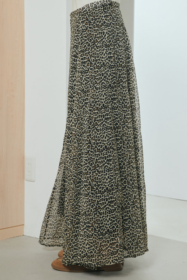 [SET]麻混リラックスニットトップス+リラックスレオパードロングスカート(2set)