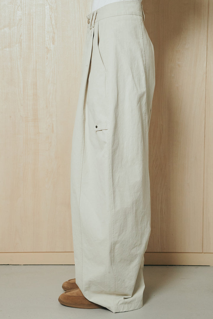 [SET]ショルダー切替スタンドネックジップベスト+コットンポリツータックセンターシームカーブパンツ(2set)