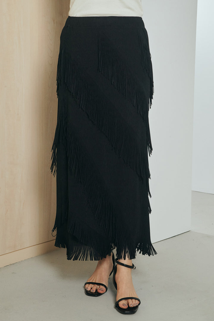 [SET]半袖TIMEロゴカットソー+斜めフリンジデザインスカート(2set)