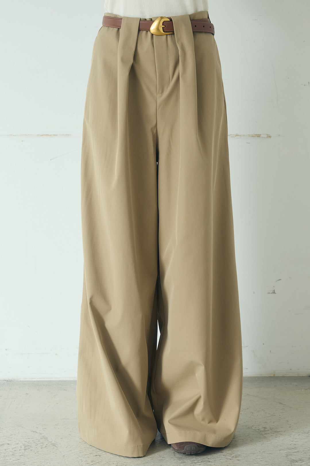 [SET]デニムライクビッグツーポケシアーシャツ+ベルトループデザインハイウエストタックパンツ(2set)