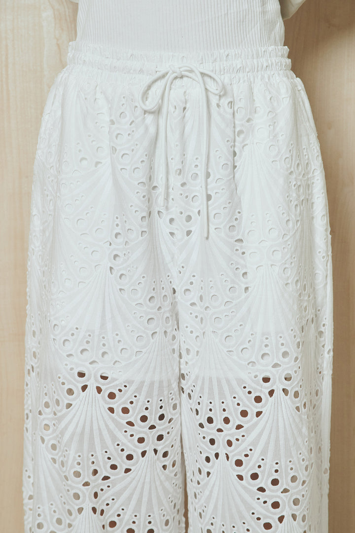 [SET]ショルダー切替スタンドネックジップベスト+レース刺繍リラックスパンツ(2set)