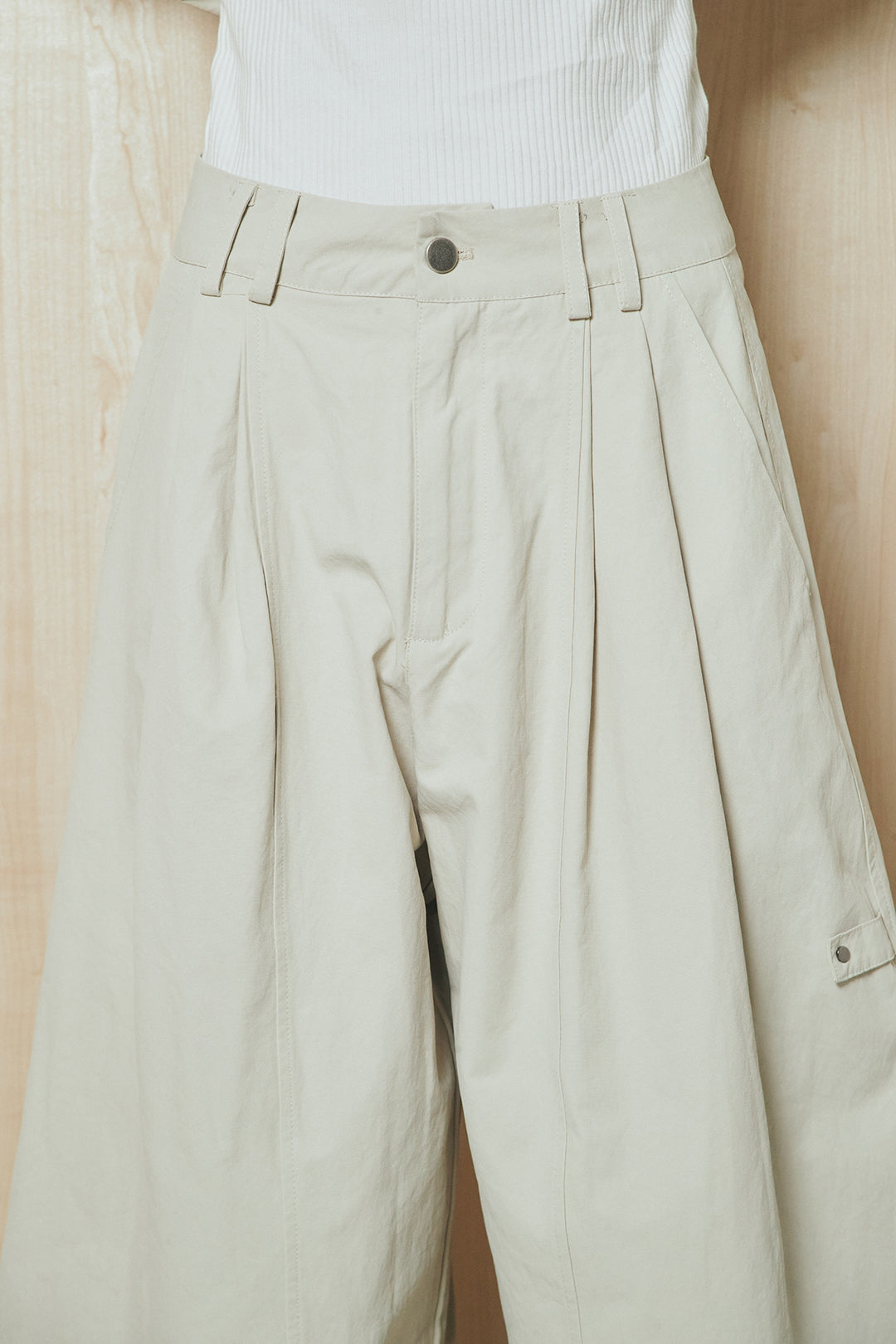 [SET]ショルダー切替スタンドネックジップベスト+コットンポリツータックセンターシームカーブパンツ(2set)