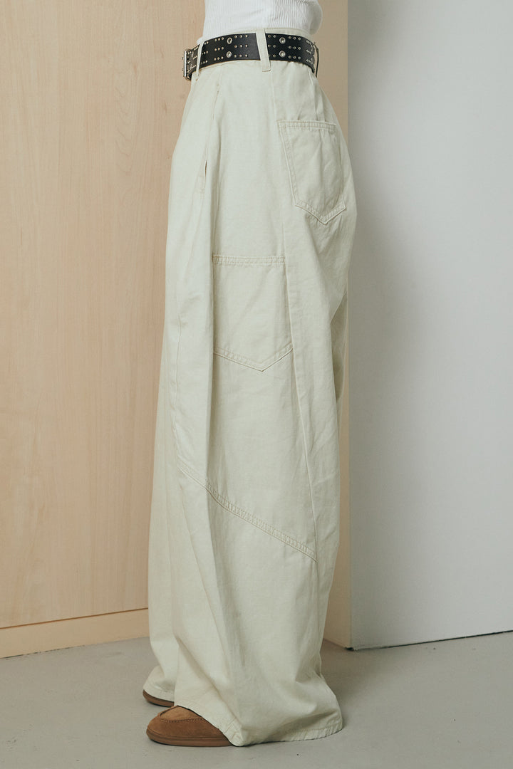 [SET]麻混リラックスニットトップス+ベルト付きカラーデニムパンツ(2set)