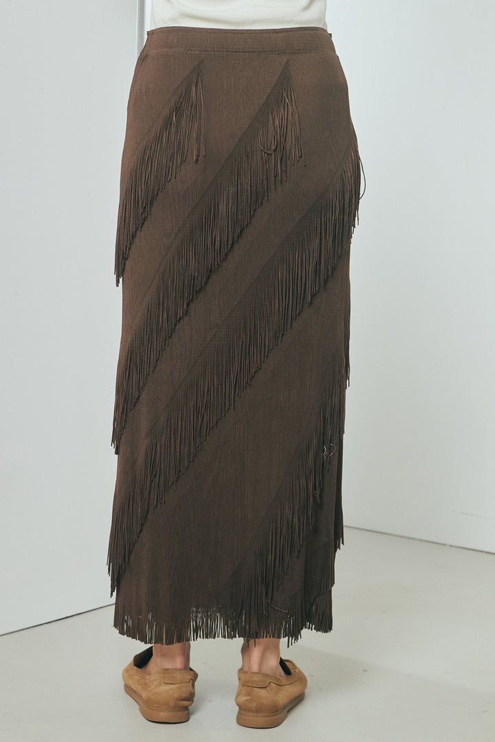 [SET]半袖TIMEロゴカットソー+斜めフリンジデザインスカート(2set)