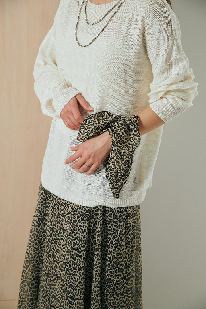 [SET]麻混リラックスニットトップス+リラックスレオパードロングスカート(2set)