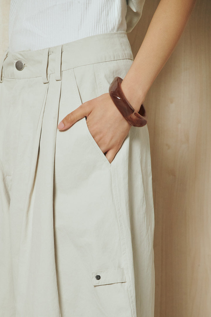 [SET]ショルダー切替スタンドネックジップベスト+コットンポリツータックセンターシームカーブパンツ(2set)