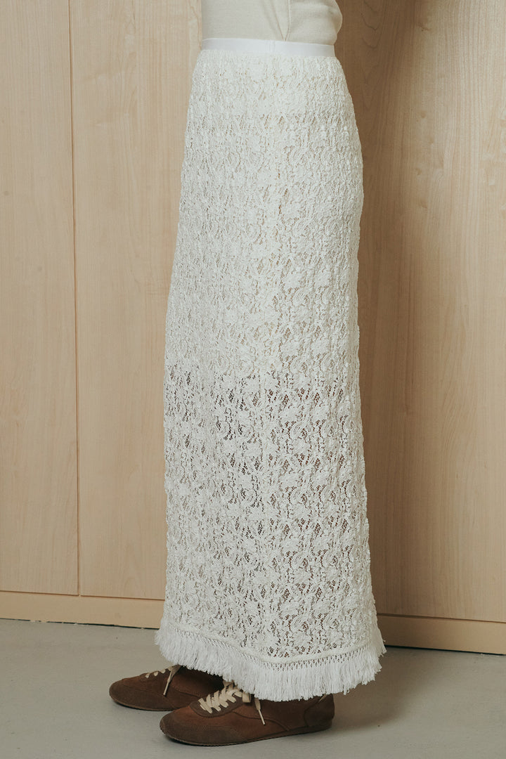 裾フリンジリラックススカート