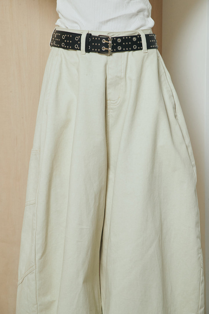 [SET]麻混リラックスニットトップス+ベルト付きカラーデニムパンツ(2set)