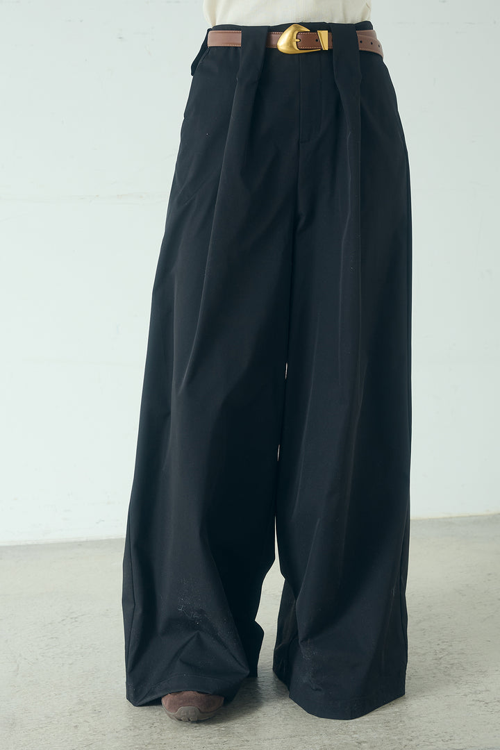 [SET]フロントテープデザイン半袖カーディガン+ベルトループデザインハイウエストタックパンツ(2set)