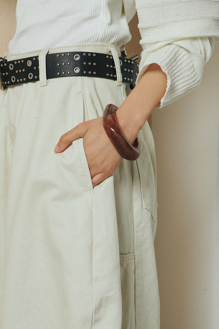 [SET]ビッグカラーボタンニットトップス+ベルト付きカラーデニムパンツ(2set)