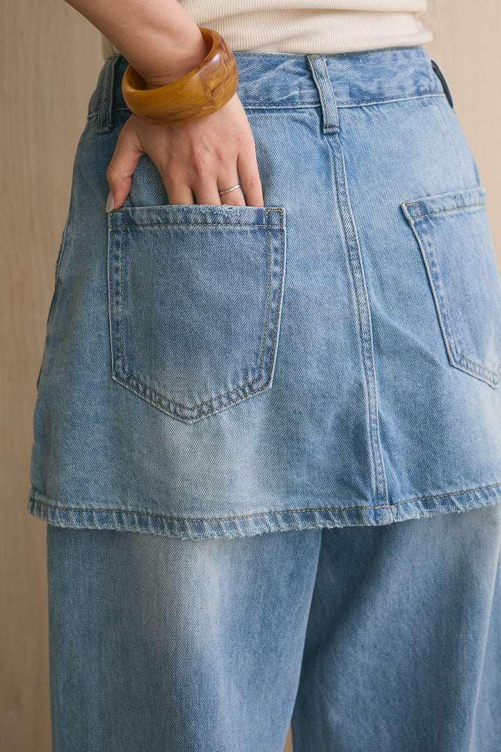 レイヤードスカートデニムワイドパンツ
