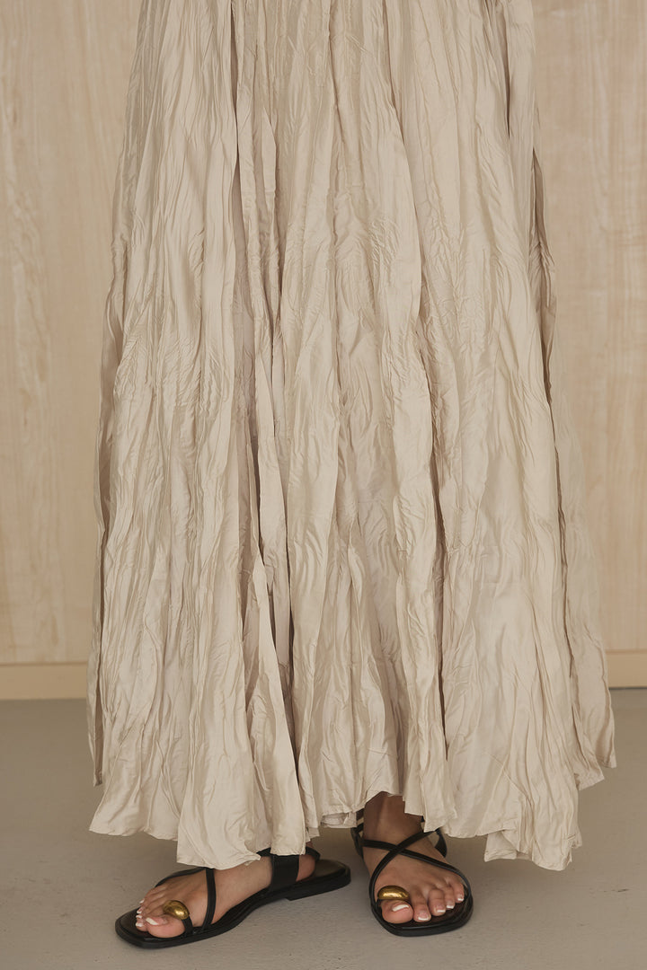 [SET]ケミカルデニムヘムカットオフジレ+イレギュラープリーツイージースカート(2set)