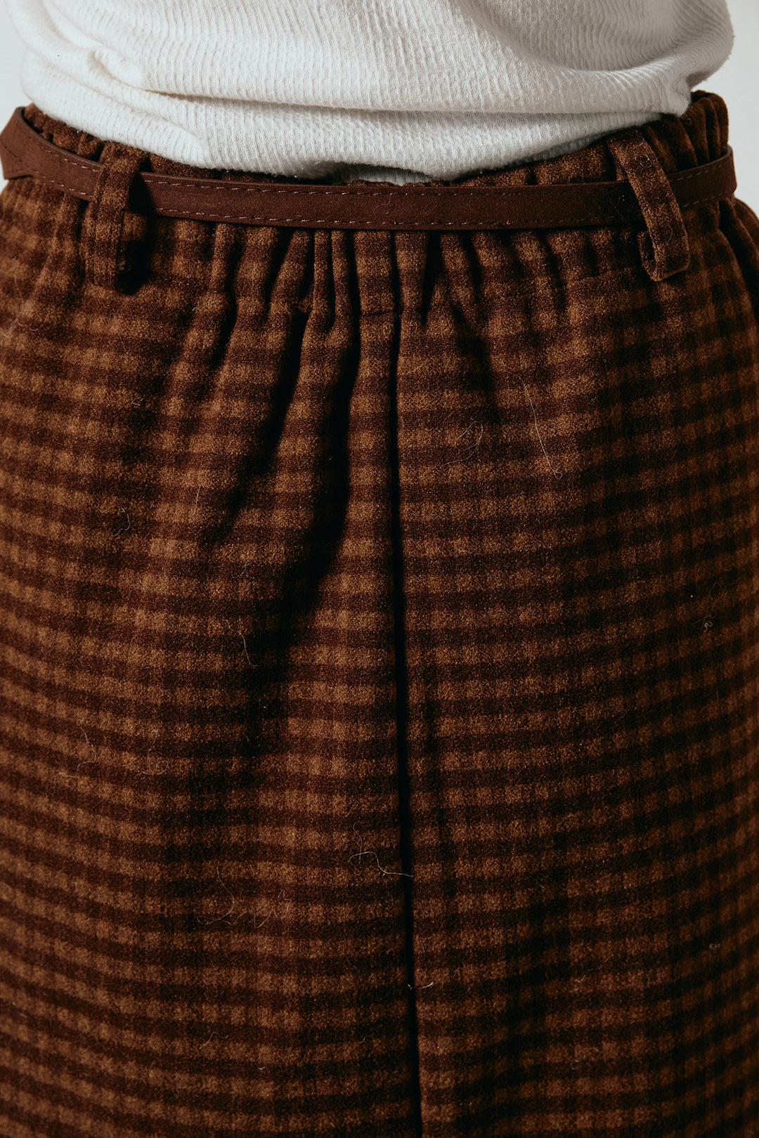 [SET]ノルディック柄Uネックプルオーバー+スエード調ベルト付きチェックナロースカート(2set)