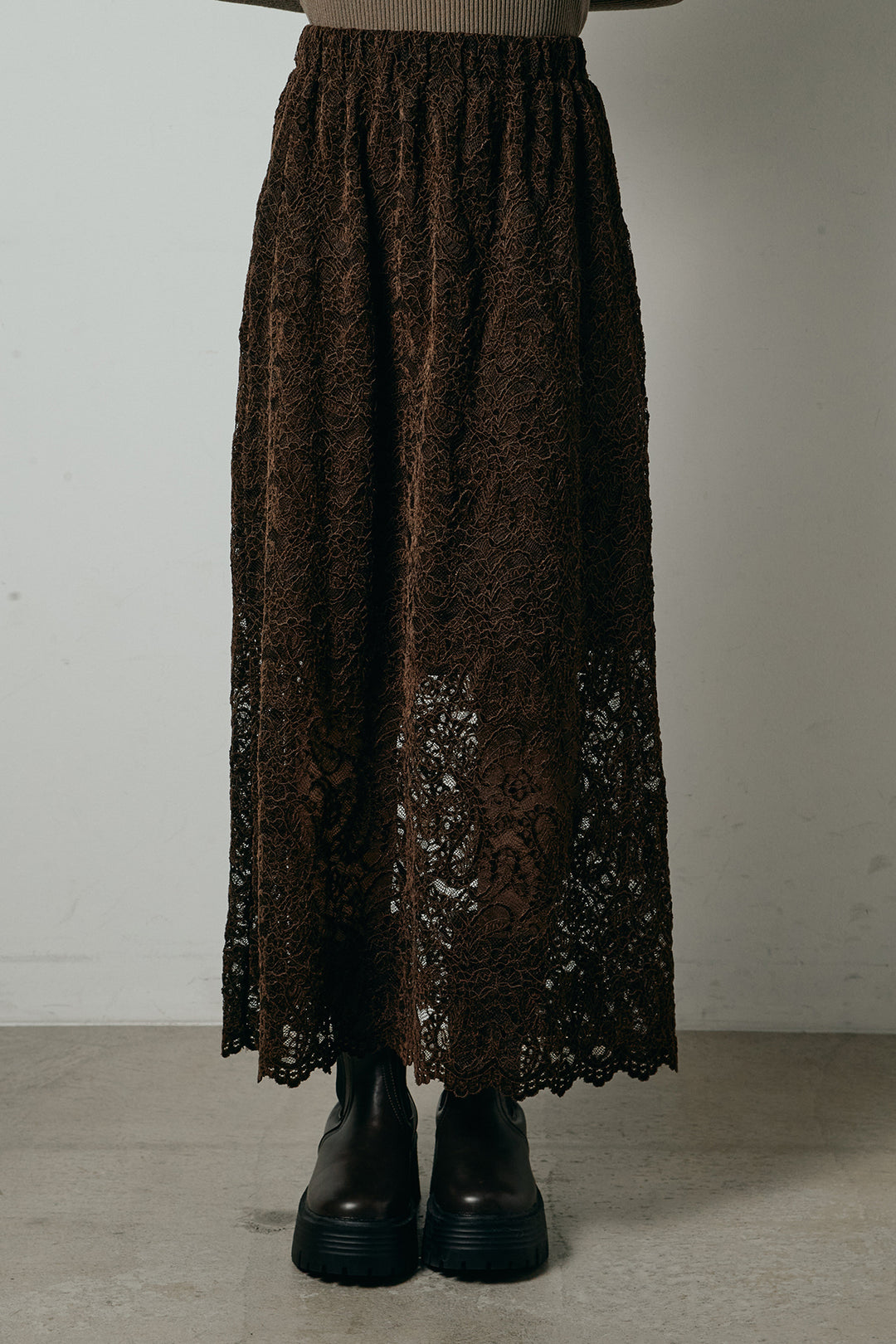 [SET]レザーライクWジップスタンドカラー中綿ブルゾン+総レース刺繍スカート(2set)