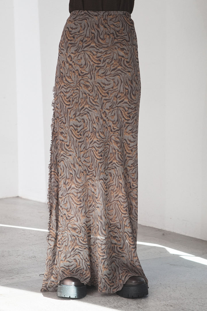 [SET]裏起毛モーニングキャットプリントスウェット+抽象柄ロングスカート(2set)