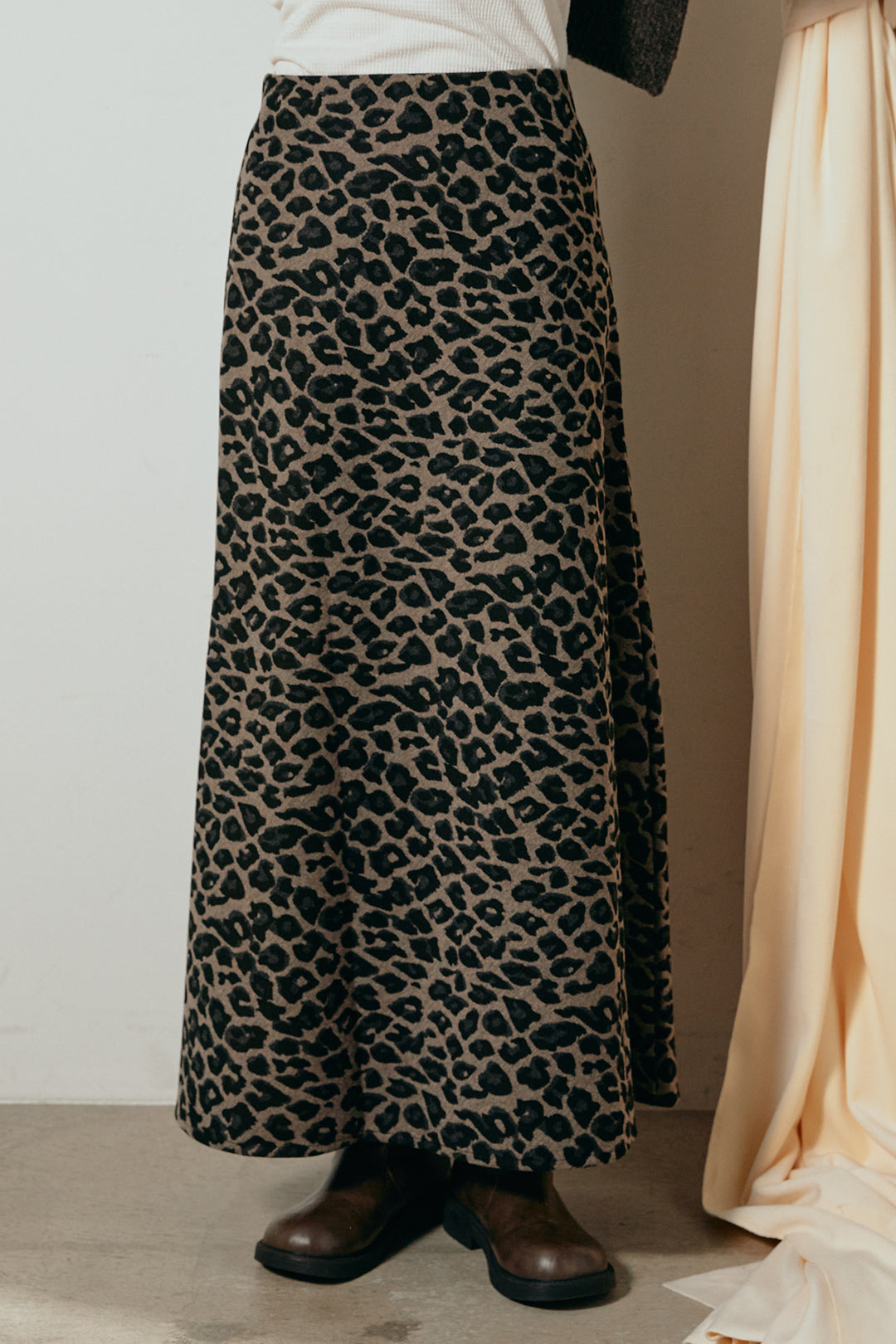 [SET]ケープデザインリブニットトップス+レオパードロングスカート(2set)