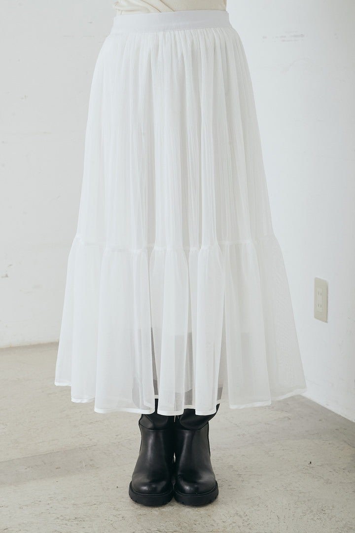 [SET]デニム切替ポンチダブルジップパーカー+ボリュームシルエットチュールスカート(2set)