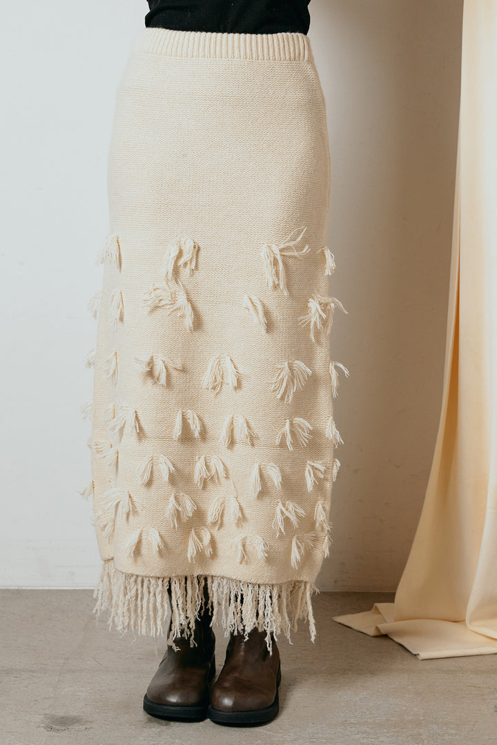 [SET]ブークレキーネックプルオーバー+ポイントフリンジニットナロースカート(2set)