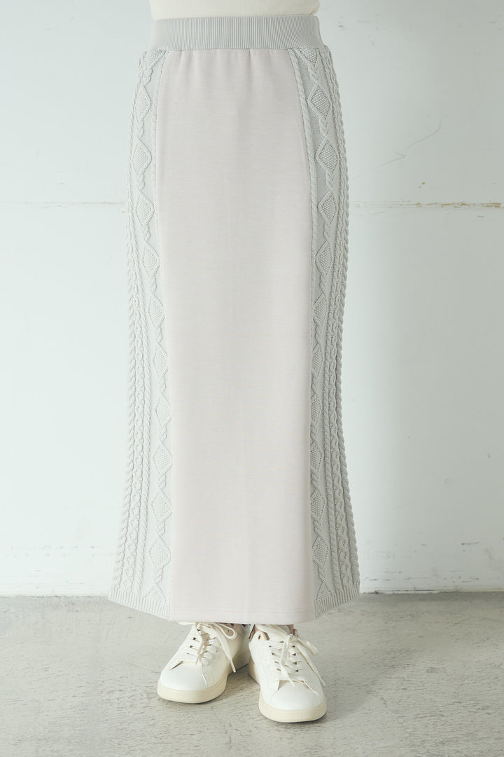 [SET]ドルマンショートフーディー+異素材ドッキングケーブルニットスカート(2set)