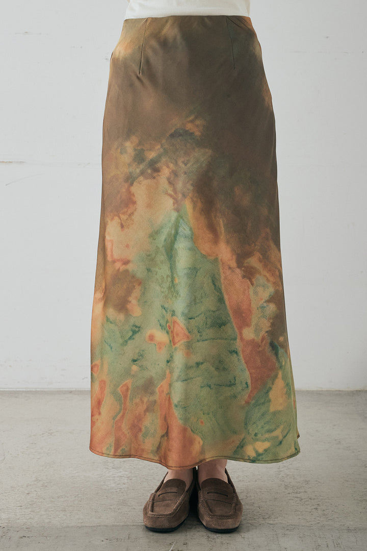 [SET]オーバーデニムジャケット+ニュアンス柄サテンスカート(2set)