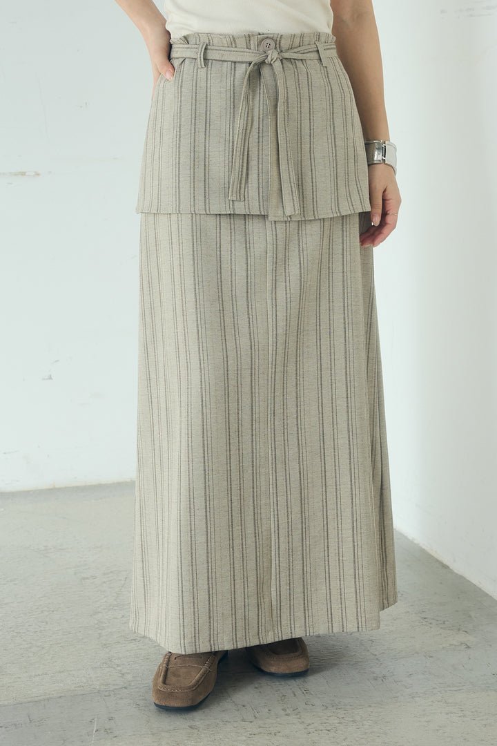 [SET]サテンライトブルゾン+ラップ巻きピンストライプワイドスカート(2set)